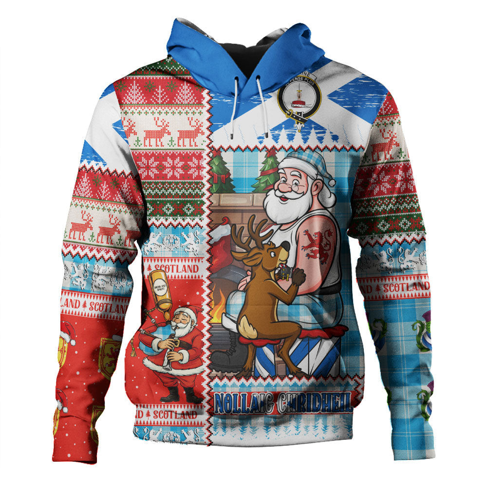 ScotsTee Shop Scottish Erskine Blue Clan Crest Tartan Hoodie Santa Tattoo Christmas Comic Patchwork Style