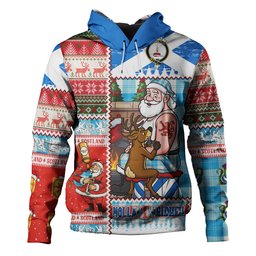 ScotsTee Shop Scottish Erskine Blue Clan Crest Tartan Hoodie Santa Tattoo Christmas Comic Patchwork Style