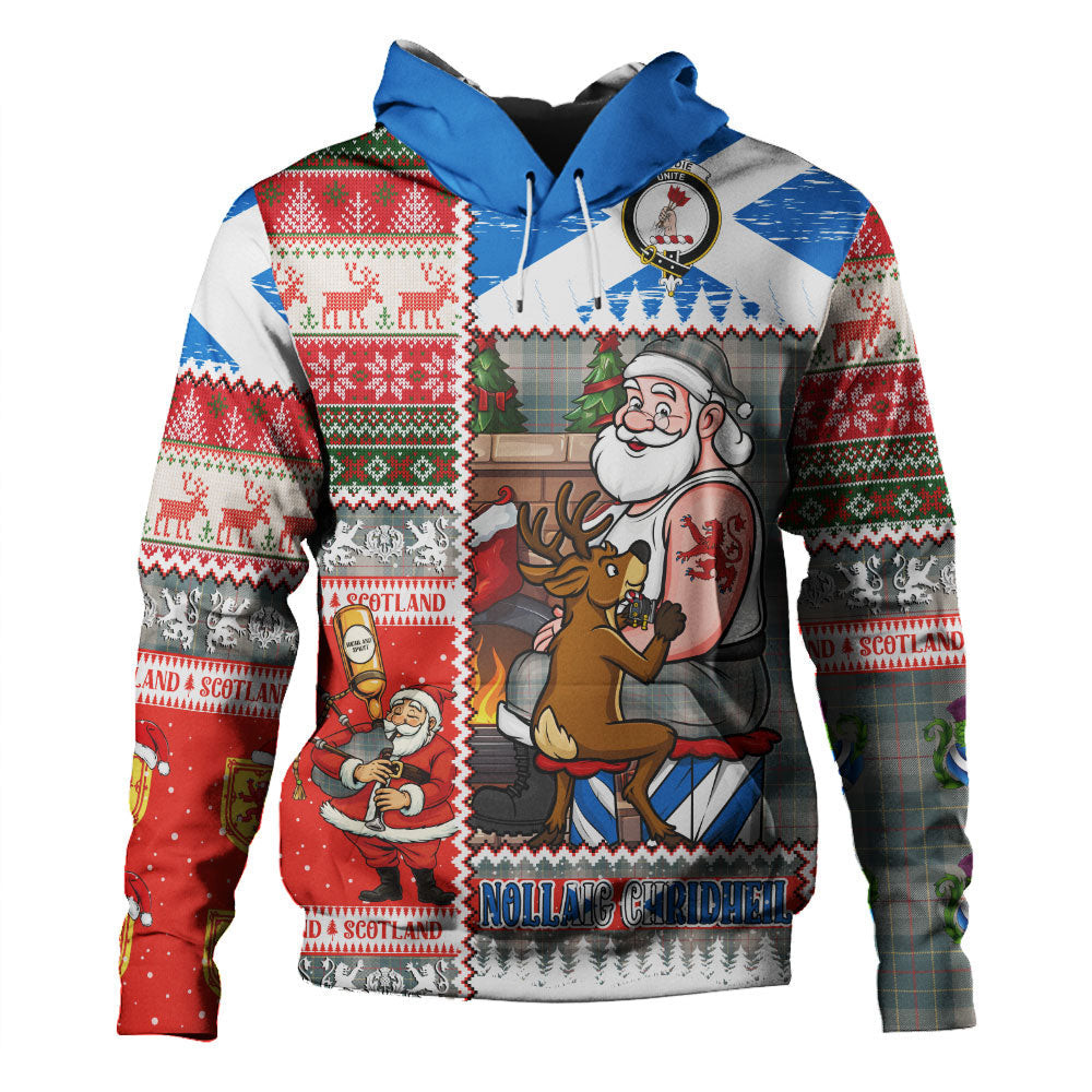 ScotsTee Shop Scottish Brodie Silver (Brodie Muted) Weathered Clan Crest Tartan Hoodie Santa Tattoo Christmas Comic Patchwork Style