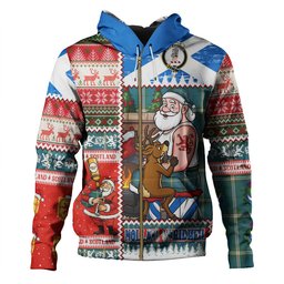 ScotsTee Shop Scottish Cleland Ancient Clan Crest Tartan Hoodie Santa Tattoo Christmas Comic Patchwork Style