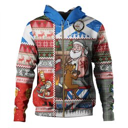 ScotsTee Shop Scottish Halliday (Holliday) Ancient Clan Crest Tartan Hoodie Santa Tattoo Christmas Comic Patchwork Style