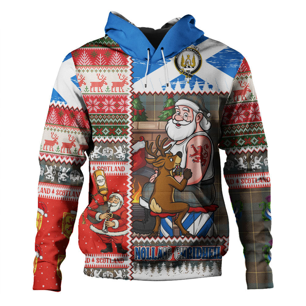ScotsTee Shop Scottish Johnstone (Johnson) Weathered Clan Crest Tartan Hoodie Santa Tattoo Christmas Comic Patchwork Style