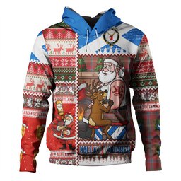 ScotsTee Shop Scottish Hutcheson Weathered Clan Crest Tartan Hoodie Santa Tattoo Christmas Comic Patchwork Style