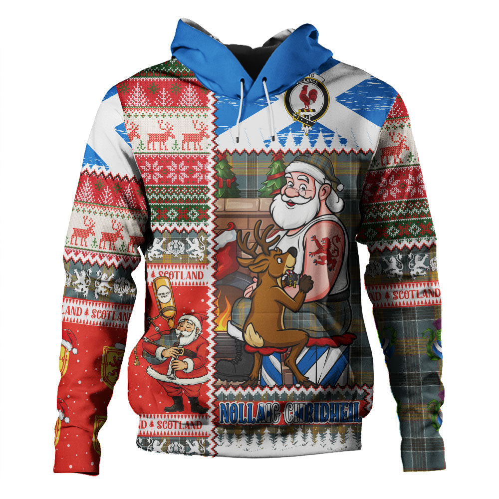 ScotsTee Shop Scottish Laing (Lang) Weathered Clan Crest Tartan Hoodie Santa Tattoo Christmas Comic Patchwork Style
