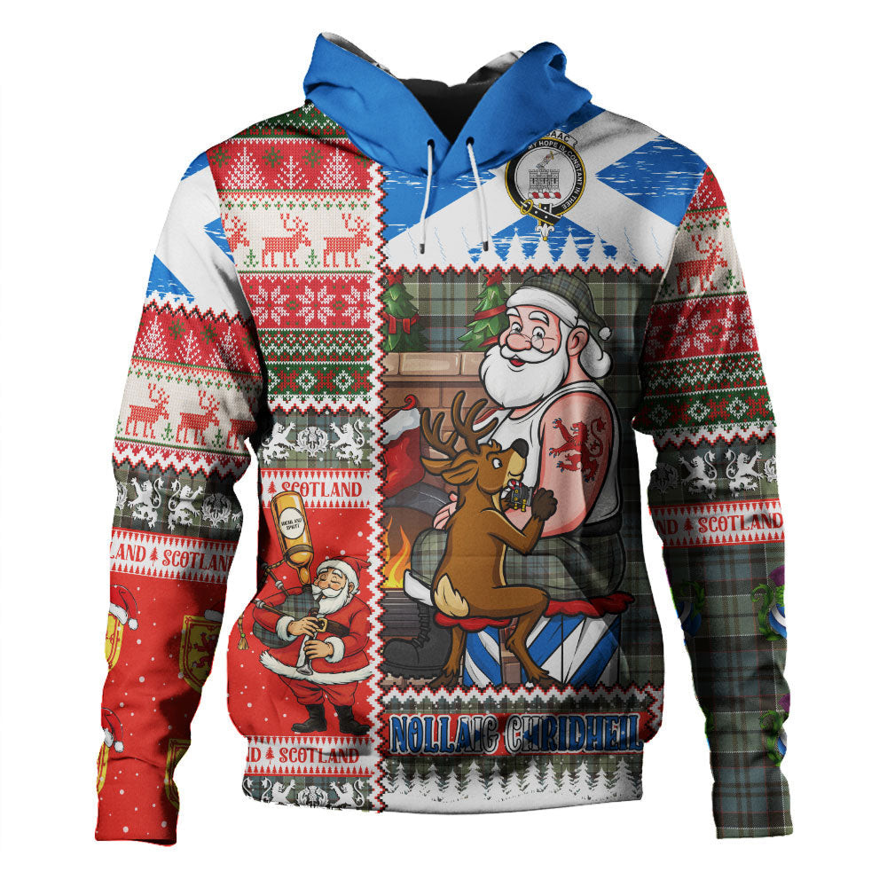 ScotsTee Shop Scottish MacIsaac Weathered Clan Crest Tartan Hoodie Santa Tattoo Christmas Comic Patchwork Style