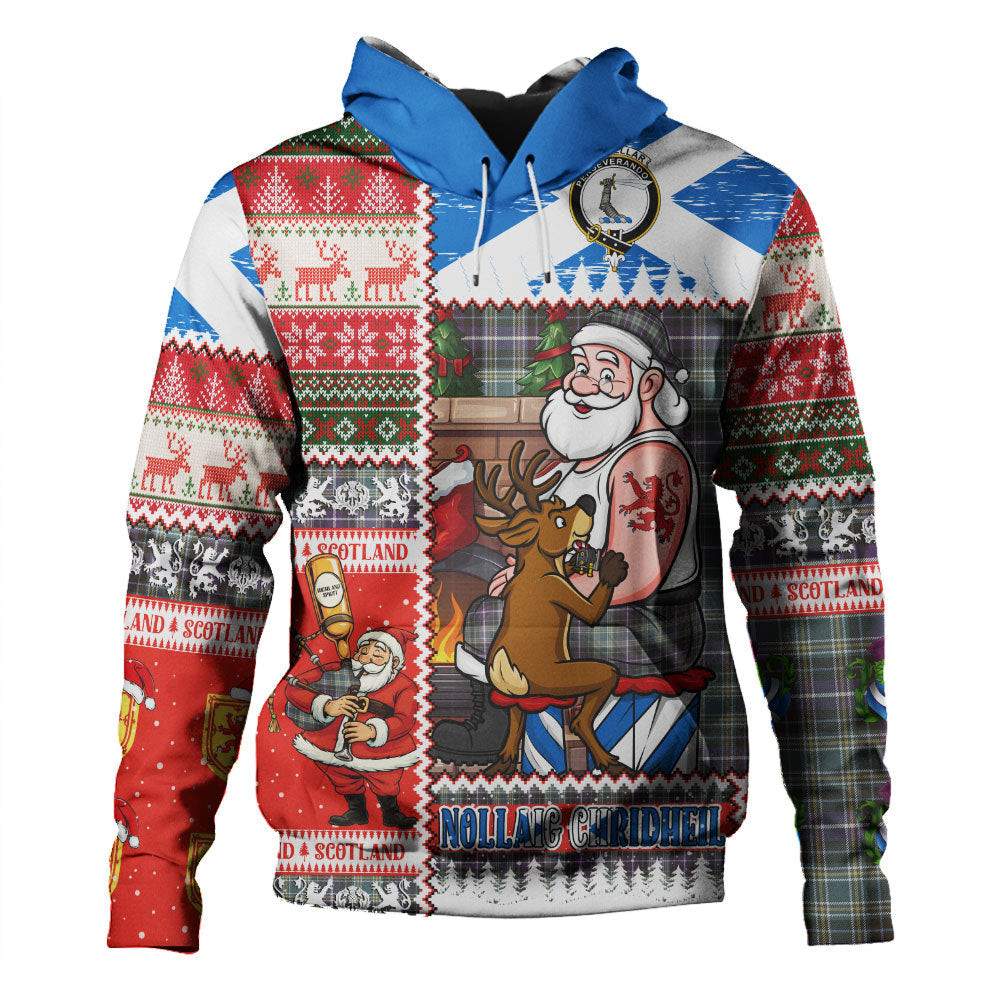 ScotsTee Shop Scottish MacKellar Weathered Clan Crest Tartan Hoodie Santa Tattoo Christmas Comic Patchwork Style