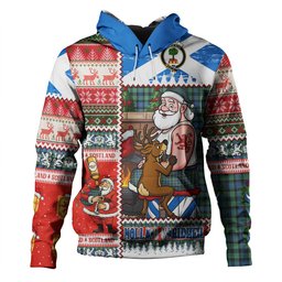 ScotsTee Shop Scottish Mouat Clan Crest Tartan Hoodie Santa Tattoo Christmas Comic Patchwork Style