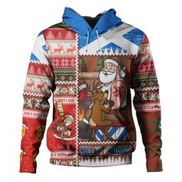 ScotsTee Shop Scottish Munro (Logan) Ancient Clan Crest Tartan Hoodie Santa Tattoo Christmas Comic Patchwork Style
