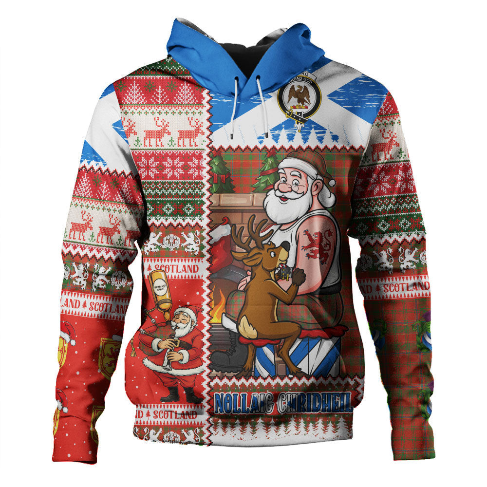 ScotsTee Shop Scottish Munro (Logan) Ancient Clan Crest Tartan Hoodie Santa Tattoo Christmas Comic Patchwork Style