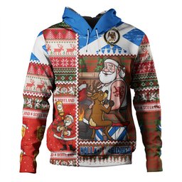 ScotsTee Shop Scottish Munro (Logan) Ancient Clan Crest Tartan Hoodie Santa Tattoo Christmas Comic Patchwork Style