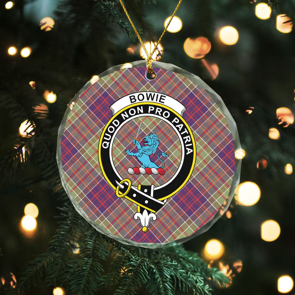 ScotsTee Shop Bowie Weathered Clan Crest Tartan Glass Ornament