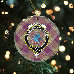 ScotsTee Shop Bowie Weathered Clan Crest Tartan Glass Ornament