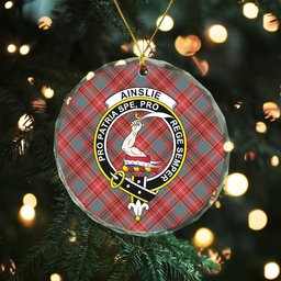 ScotsTee Shop Ainslie Weathered Clan Crest Tartan Glass Ornament