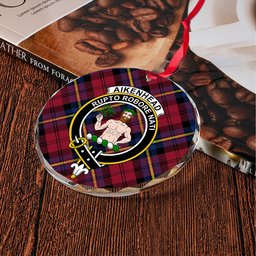 ScotsTee Shop Aitken Modern Clan Crest Tartan Glass Ornament