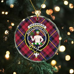 ScotsTee Shop Aitken Modern Clan Crest Tartan Glass Ornament
