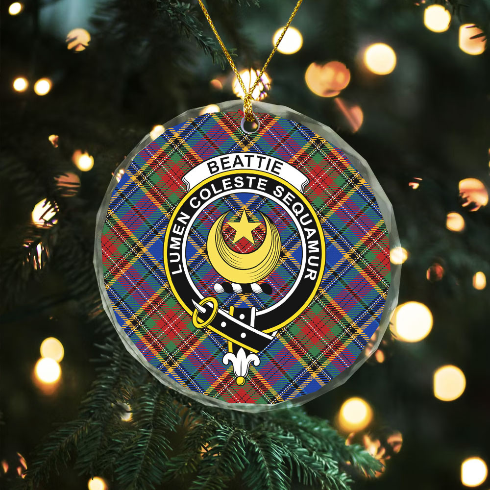 ScotsTee Shop Beattie Modern Clan Crest Tartan Glass Ornament