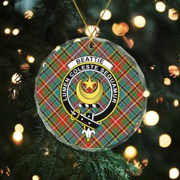 ScotsTee Shop Beattie Ancient Clan Crest Tartan Glass Ornament