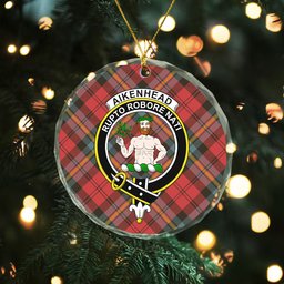 ScotsTee Shop Aitken Weathered Clan Crest Tartan Glass Ornament