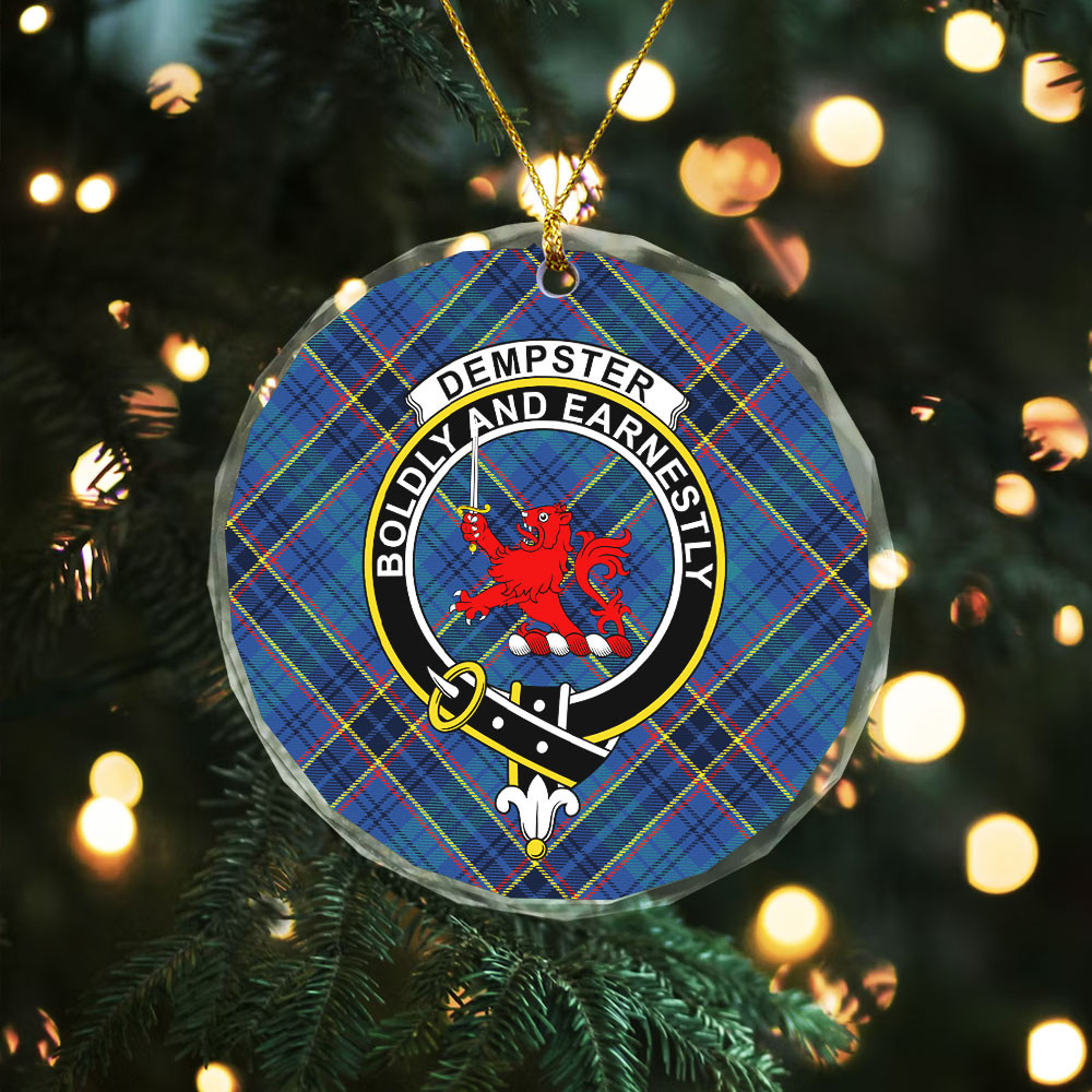 ScotsTee Shop Dempster Modern Clan Crest Tartan Glass Ornament