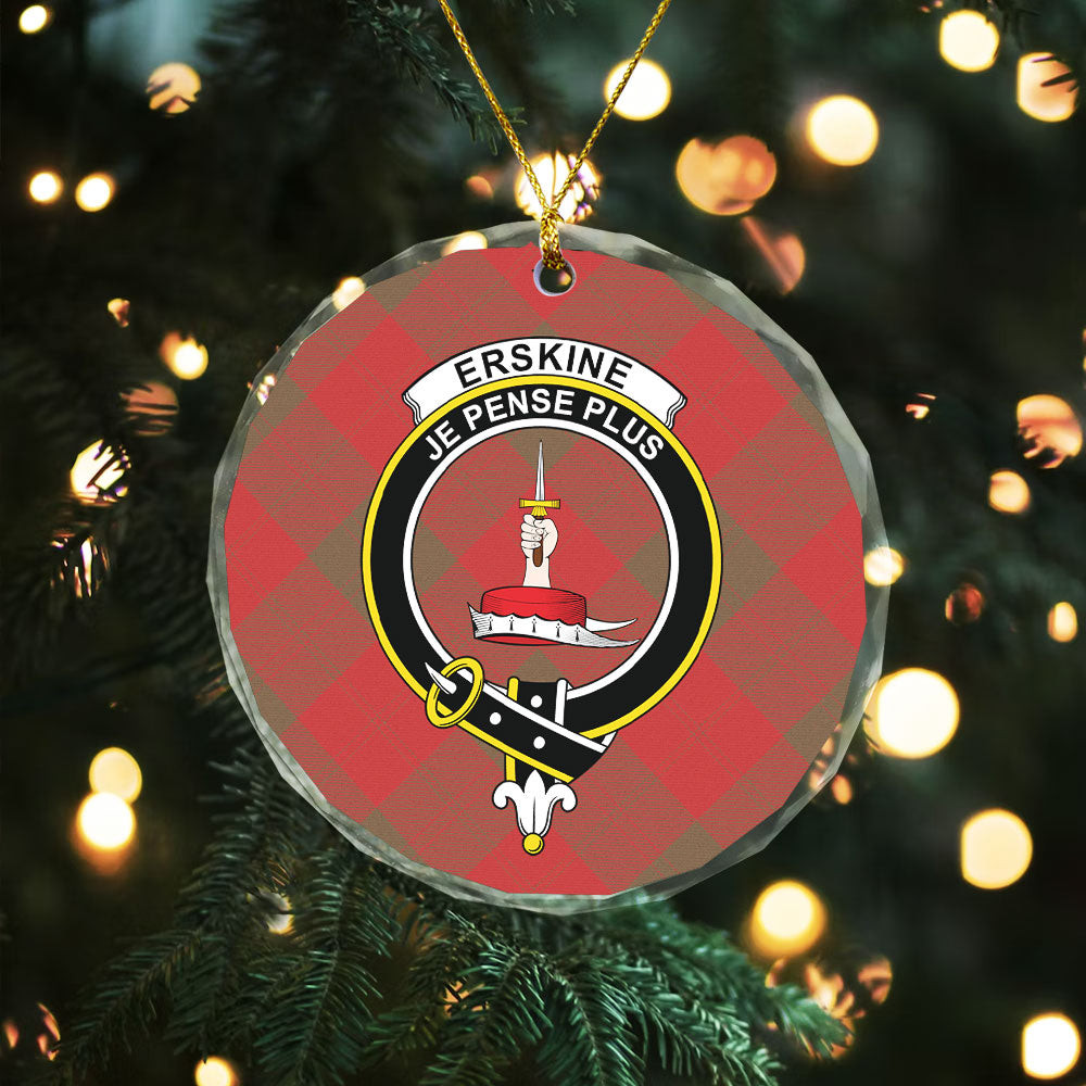 ScotsTee Shop Erskine Weathered Clan Crest Tartan Glass Ornament
