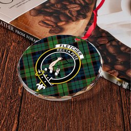 ScotsTee Shop Fletcher Family Modern Clan Crest Tartan Glass Ornament