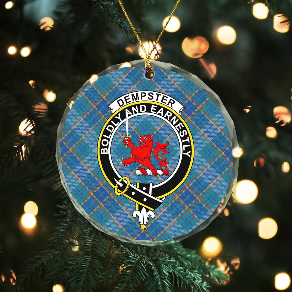 ScotsTee Shop Dempster Ancient Clan Crest Tartan Glass Ornament