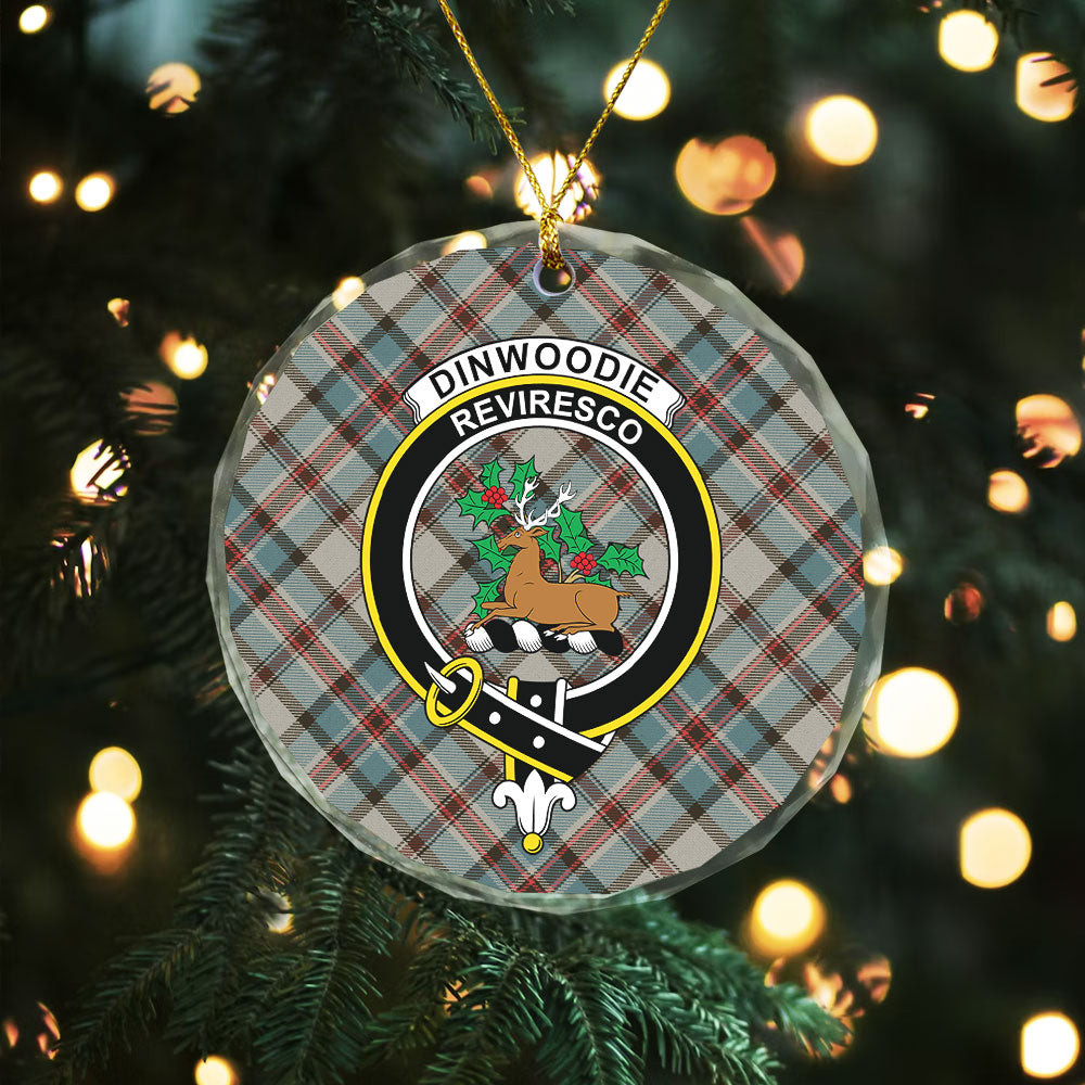 ScotsTee Shop Dinwoodie Weathered Clan Crest Tartan Glass Ornament