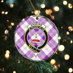 ScotsTee Shop Erskine Purple Clan Crest Tartan Glass Ornament