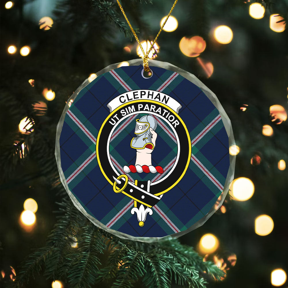 ScotsTee Shop Cleland Modern Clan Crest Tartan Glass Ornament