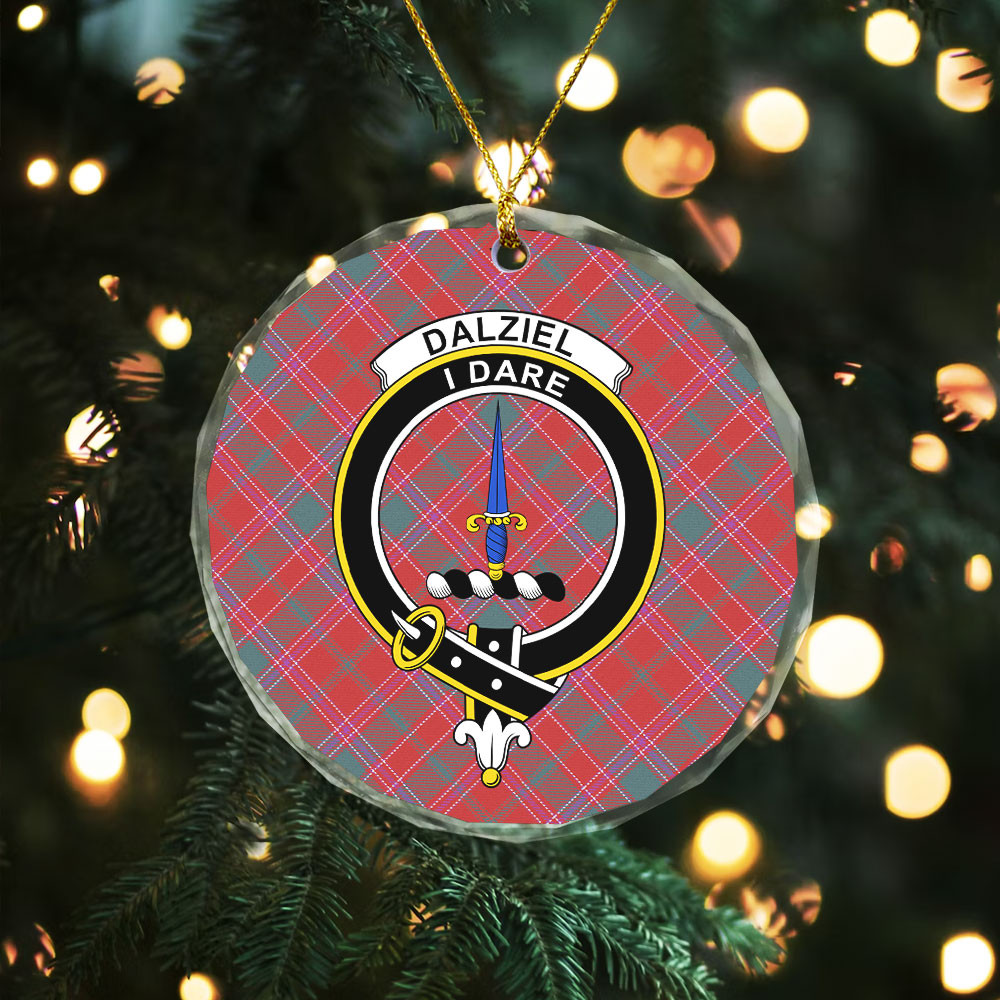 ScotsTee Shop Dalziel Weathered Clan Crest Tartan Glass Ornament