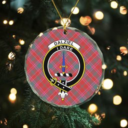 ScotsTee Shop Dalziel Weathered Clan Crest Tartan Glass Ornament