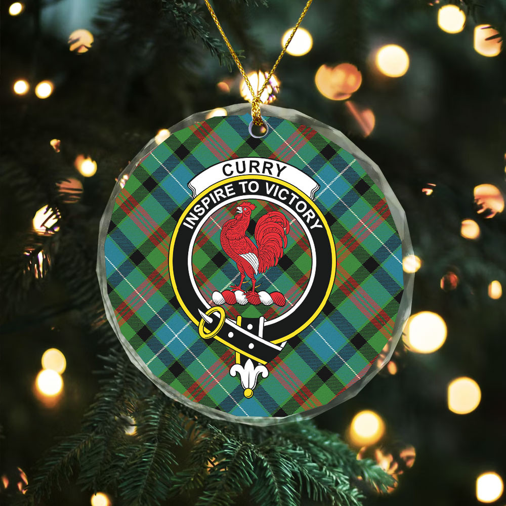 ScotsTee Shop Curry (Currie) Ancient Clan Crest Tartan Glass Ornament