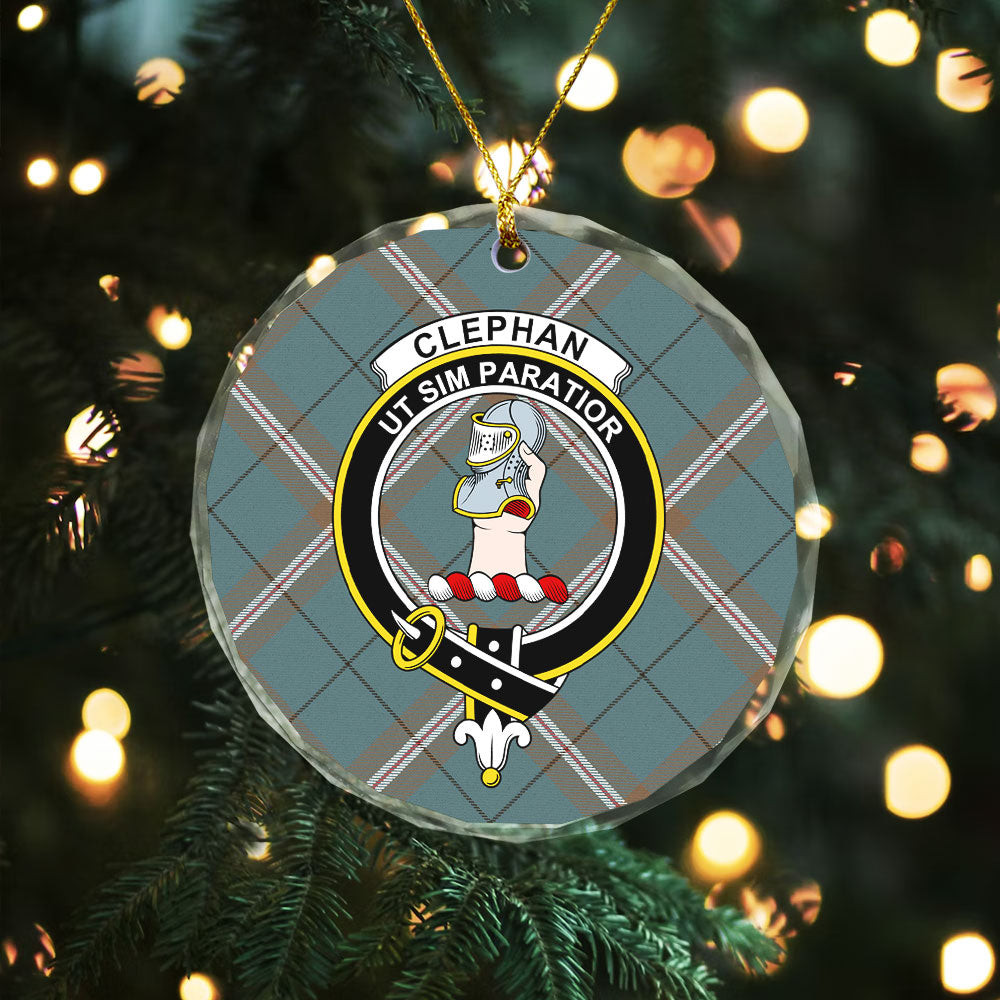 ScotsTee Shop Cleland Weathered Clan Crest Tartan Glass Ornament