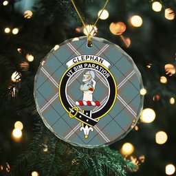 ScotsTee Shop Cleland Weathered Clan Crest Tartan Glass Ornament