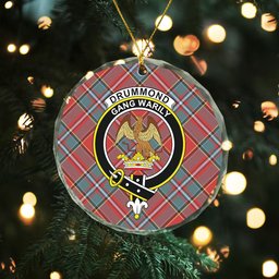 ScotsTee Shop Drummond Weathered Clan Crest Tartan Glass Ornament