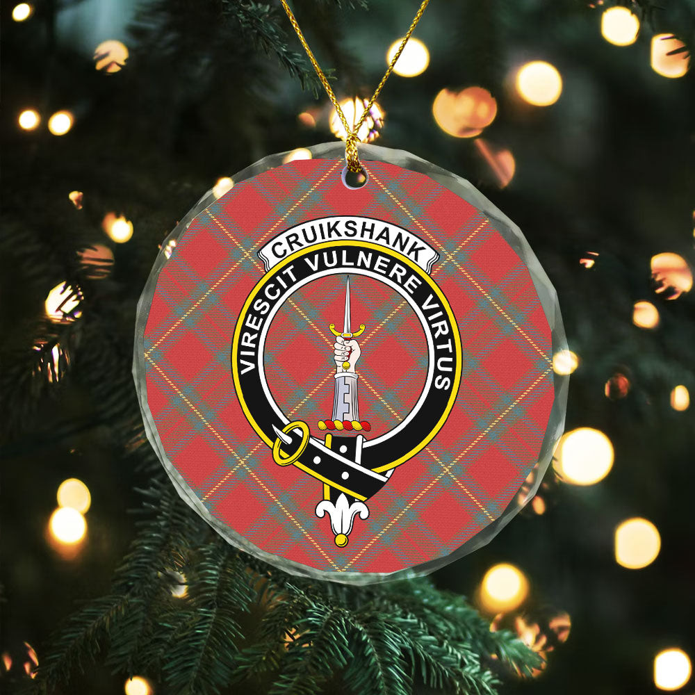ScotsTee Shop Cruikshank Weathered Clan Crest Tartan Glass Ornament