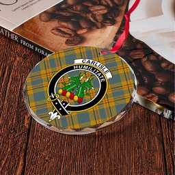 ScotsTee Shop Carlisle (Carlill) Weathered Clan Crest Tartan Glass Ornament