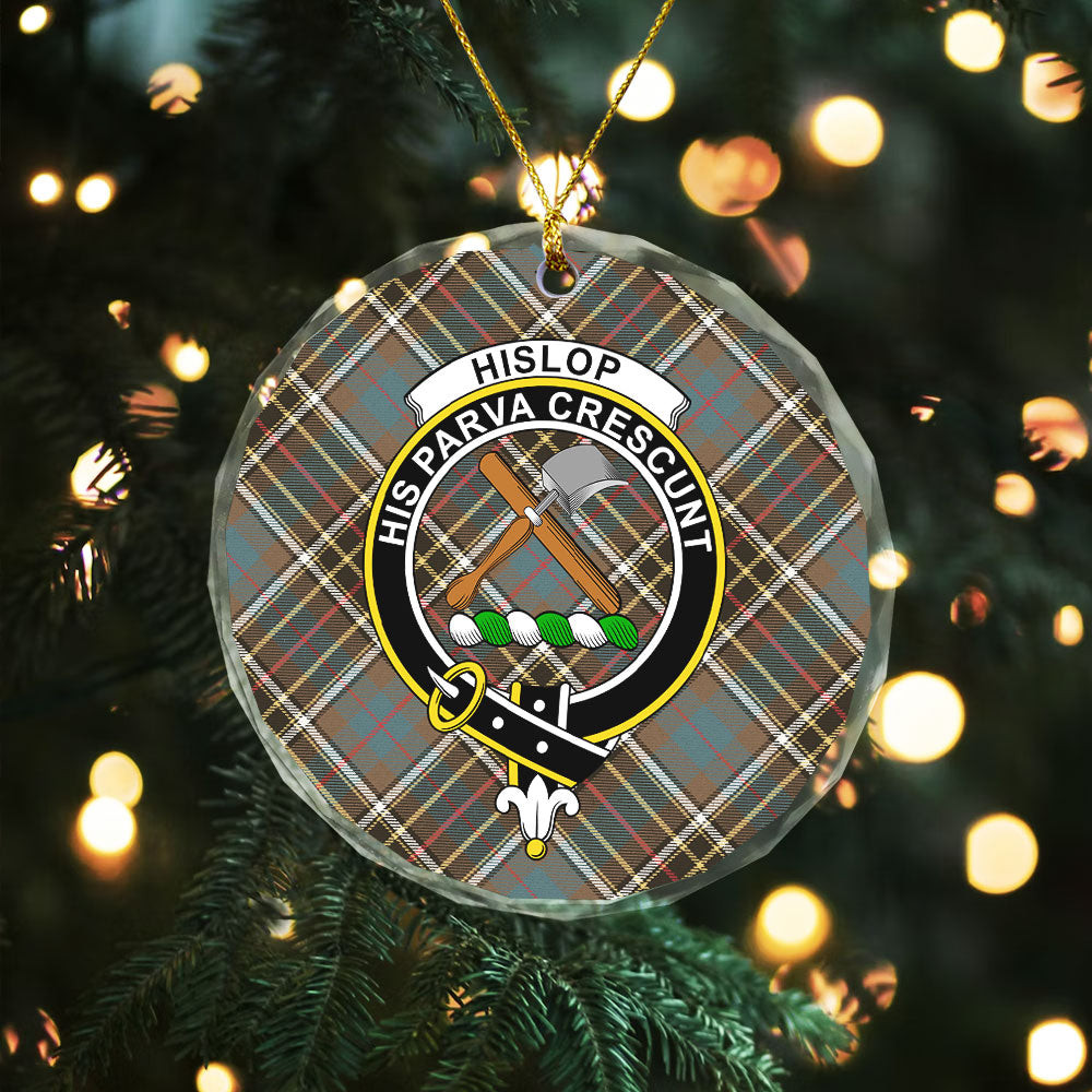 ScotsTee Shop Hislop #2 Weathered Clan Crest Tartan Glass Ornament