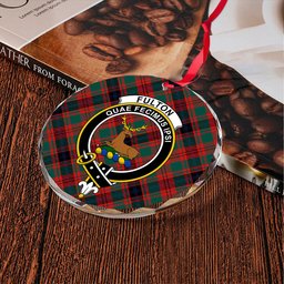 ScotsTee Shop Fulton 1999 Modern Clan Crest Tartan Glass Ornament