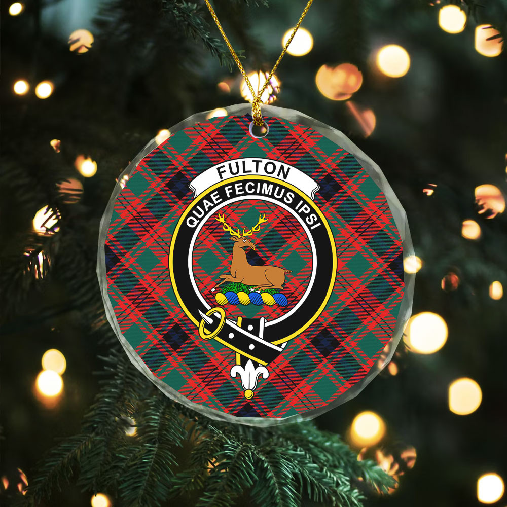 ScotsTee Shop Fulton 1999 Modern Clan Crest Tartan Glass Ornament