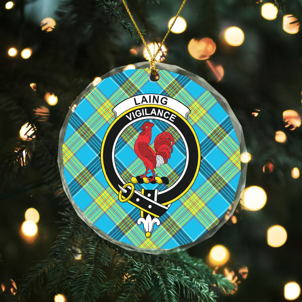 ScotsTee Shop Laing (Lang) Modern Clan Crest Tartan Glass Ornament