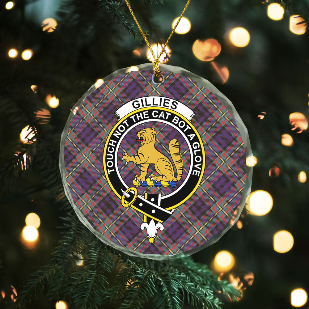 ScotsTee Shop Gillies Weathered Clan Crest Tartan Glass Ornament