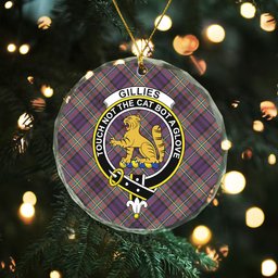 ScotsTee Shop Gillies Weathered Clan Crest Tartan Glass Ornament