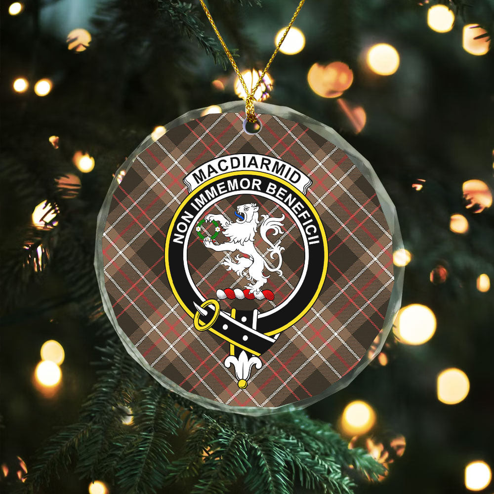 ScotsTee Shop MacDiarmid Weathered Clan Crest Tartan Glass Ornament