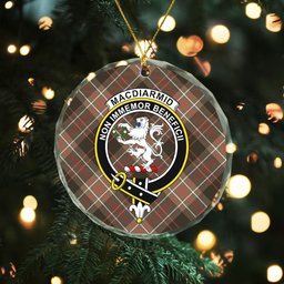 ScotsTee Shop MacDiarmid Weathered Clan Crest Tartan Glass Ornament