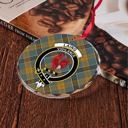 ScotsTee Shop Laing (Lang) Weathered Clan Crest Tartan Glass Ornament