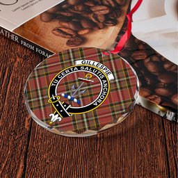 ScotsTee Shop Gillespie Weathered Clan Crest Tartan Glass Ornament
