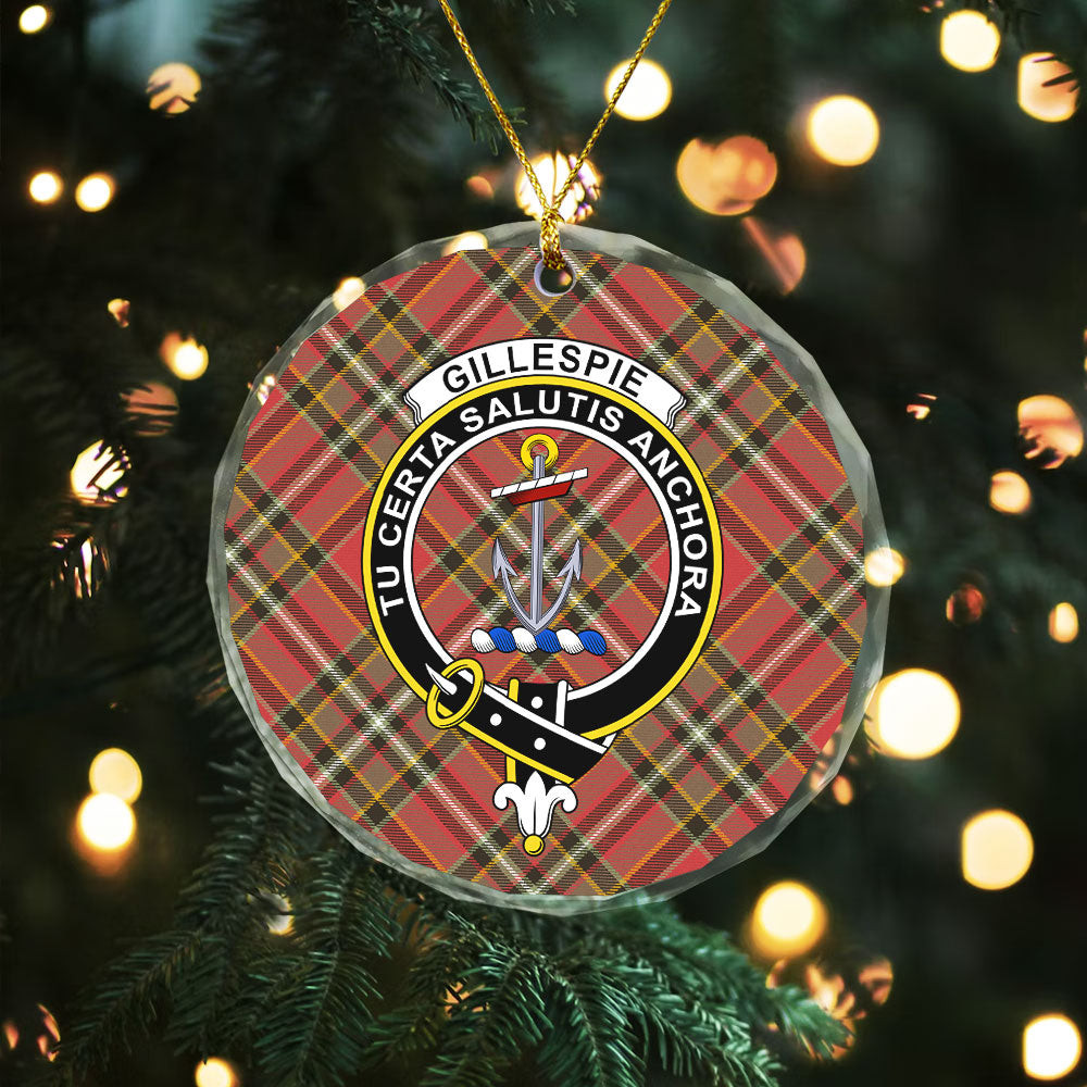 ScotsTee Shop Gillespie Weathered Clan Crest Tartan Glass Ornament