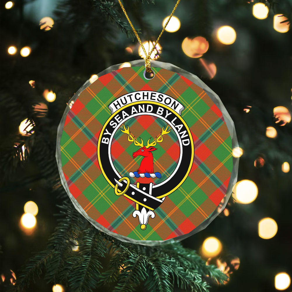 ScotsTee Shop Hutcheson Ancient Clan Crest Tartan Glass Ornament