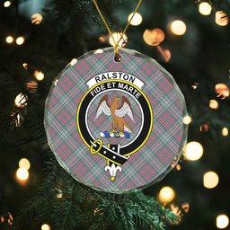 ScotsTee Shop Ralston US Weathered Clan Crest Tartan Glass Ornament